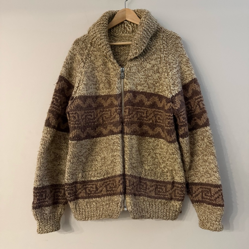 Vintage 1950s 1960s Wool Cowichan Zip Up Large